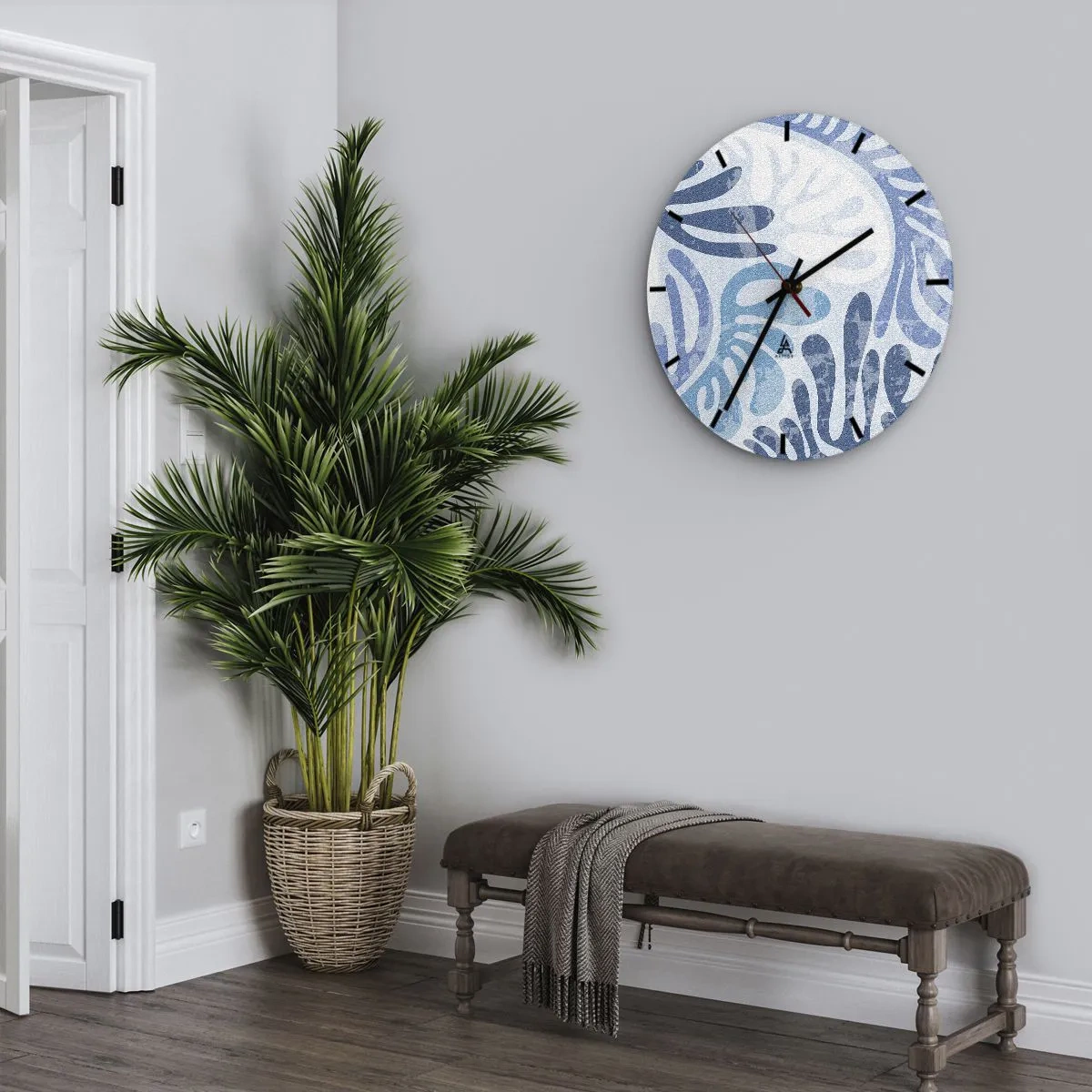 Zegar ścienny - Organiczne niebieskie formy na jasnym tle - 30x30cm - Błękitne paprocie - Nowoczesna dekoracja ścienna do salonu, kuchni i sypialni ARTTOR