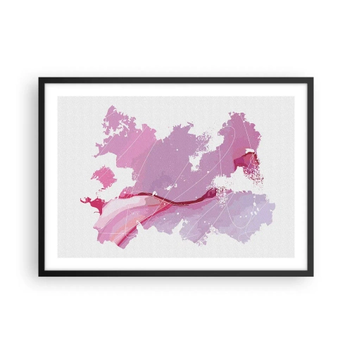 Plakat w czarnej ramie - Abstrakcyjna mapa świata w odcieniach różu - 70x50cm - Mapa różowego świata - Nowoczesna dekoracja ścienna do salonu i sypialni ARTTOR