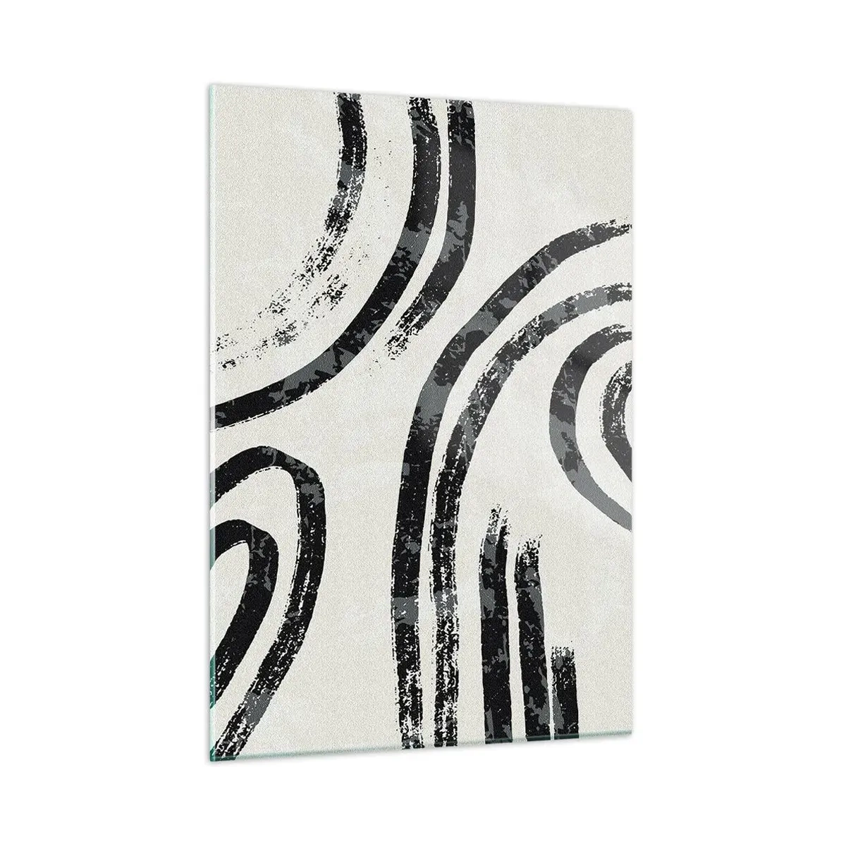 Obraz na szkle - Czarne półkoliste linie w minimalistycznej abstrakcji na jasnym tle - 50x70cm - W pół zatrzymany - Nowoczesna dekoracja ścienna do salonu, kuchni i sypialni ARTTOR