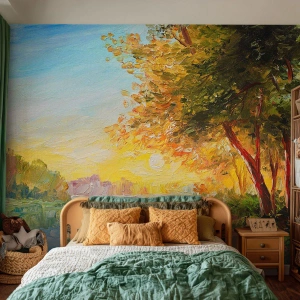 Fototapeta Premium Canvas - Et in Arcadia ego - Krajobraz, Rzeka, Promienie Słońca - 350x256 cm