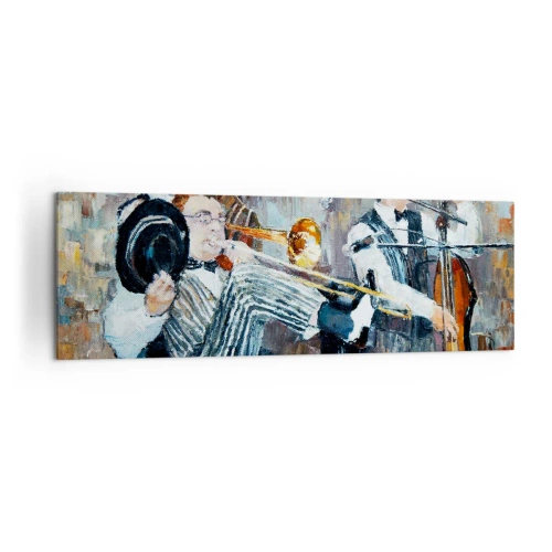 Obraz na płótnie - Muzycy jazzowi w stylu malarskim podczas koncertu - 160x50cm - Cały ten jazz - Nowoczesna dekoracja ścienna do salonu i sypialni ARTTOR
