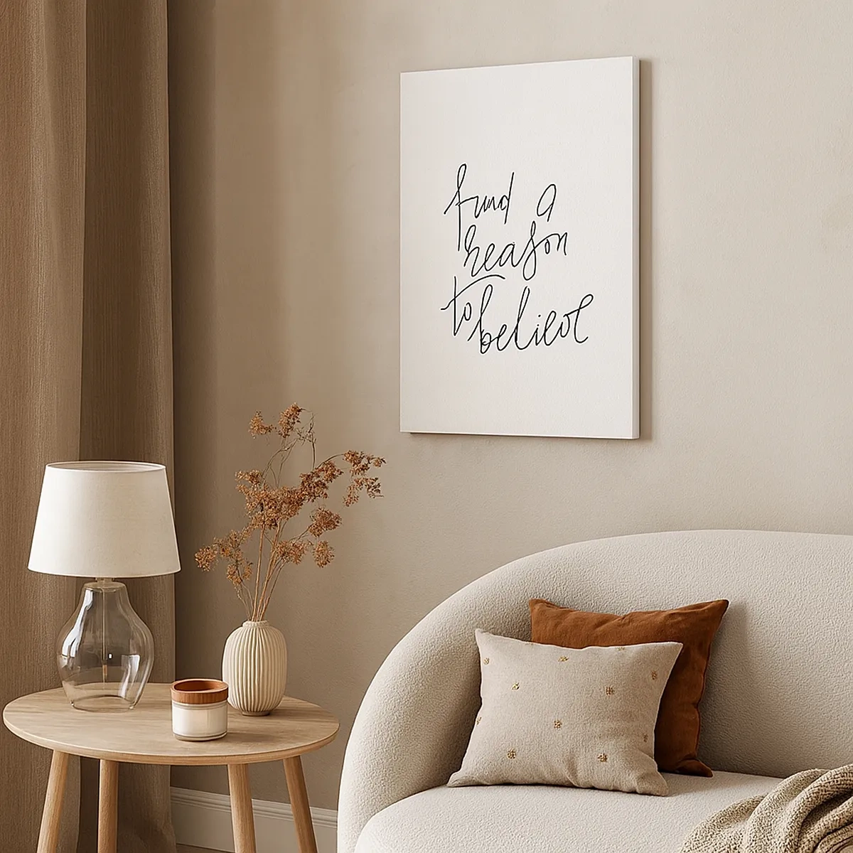 Obraz na płótnie - Czarny napis 'Find a reason to believe' na białym tle - 50x70cm - To możliwe - Nowoczesna dekoracja ścienna do salonu, kuchni i sypialni ARTTOR