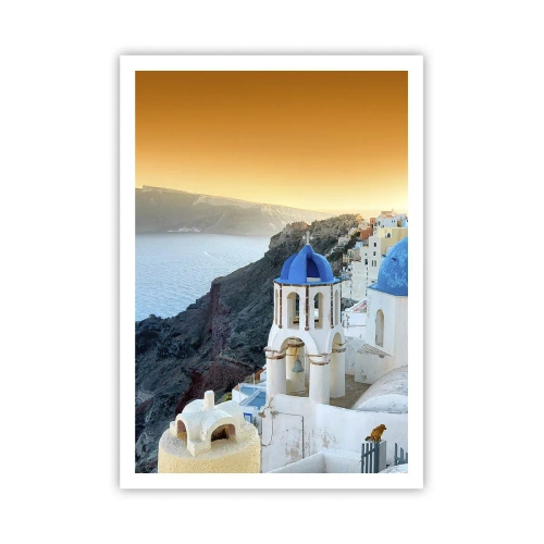 Plakat - Santorini - przytulone do skał - 70x100 cm
