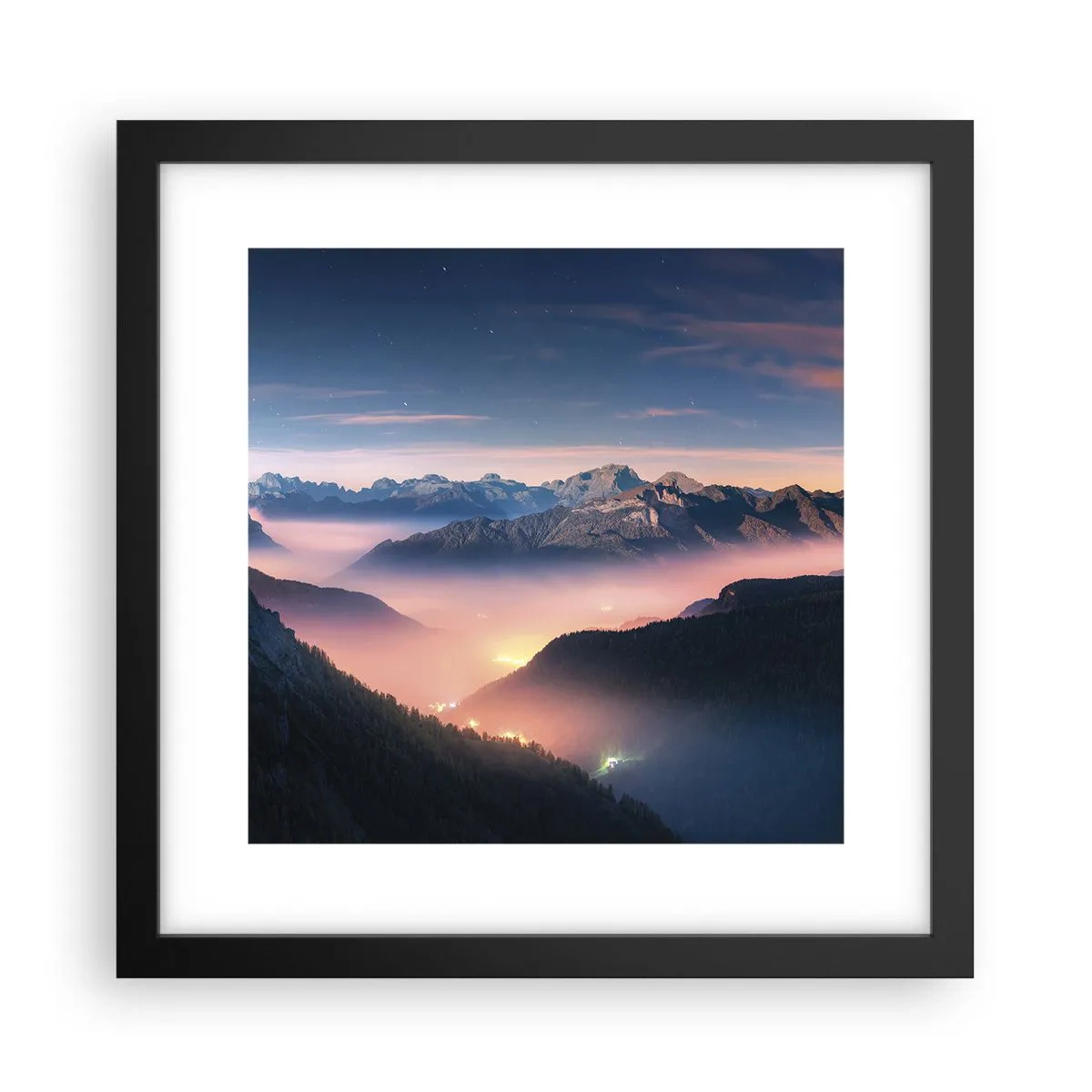 Plakat w czarnej ramie - Światło w dolinach - 30x30 cm