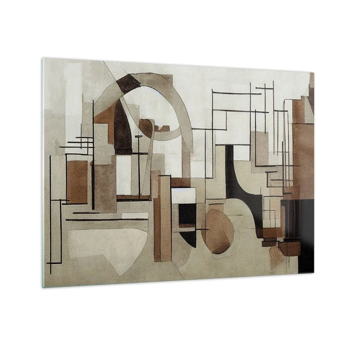 Obraz na szkle - Geometryczny pejzaż w odcieniach brązu i beżu - 70x50cm - Pejzaż miejski 2.0 - Nowoczesna dekoracja ścienna do salonu i sypialni ARTTOR