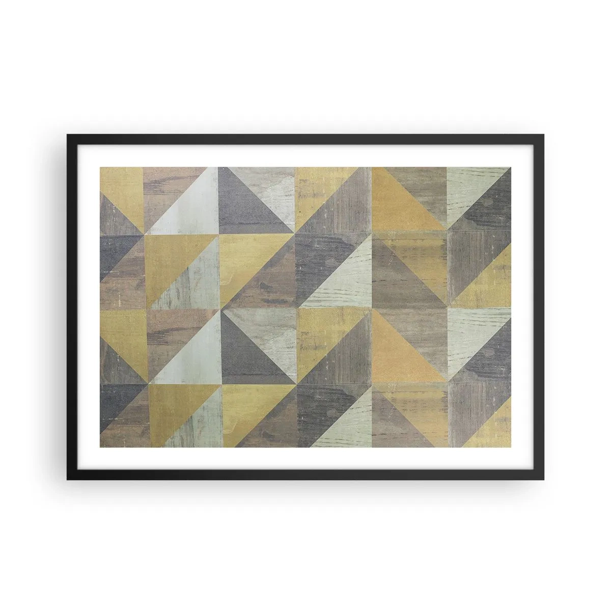 Plakat w czarnej ramie - Geometryczna kompozycja trójkątów w odcieniach ziemi - 70x50cm - Pod kątem trójkąta - Nowoczesna dekoracja ścienna do salonu i sypialni ARTTOR