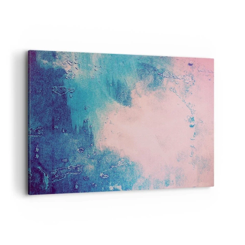 Obraz na płótnie - Abstrakcyjna tekstura w odcieniach różu i niebieskiego - 100x70cm - Błękitne objęcia - Nowoczesna dekoracja ścienna do salonu, kuchni i sypialni ARTTOR