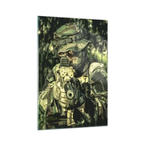 Obraz na szkle - Żołnierz w kamuflażu celujący przez wodę - 70x100cm - Najlepszy z najlepszych - Nowoczesna dekoracja ścienna do salonu i sypialni ARTTOR