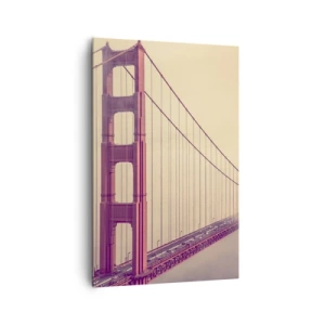 Obraz na płótnie - Most w mgle w pastelowych odcieniach, symbol elegancji i spokoju - 80x120cm - Między niebem a ziemią - Nowoczesna dekoracja ścienna do salonu i sypialni ARTTOR