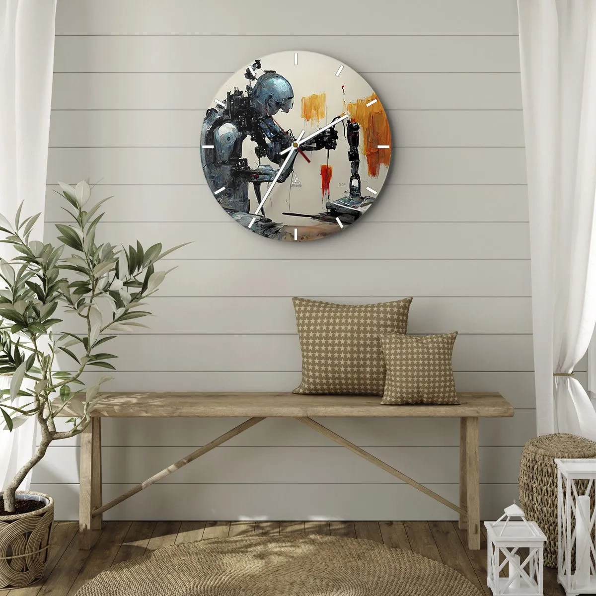 Zegar ścienny - Humanoidalny robot montujący sztuczną kończynę - 30x30cm - Już jutro… - Nowoczesna dekoracja ścienna do salonu, kuchni i sypialni ARTTOR