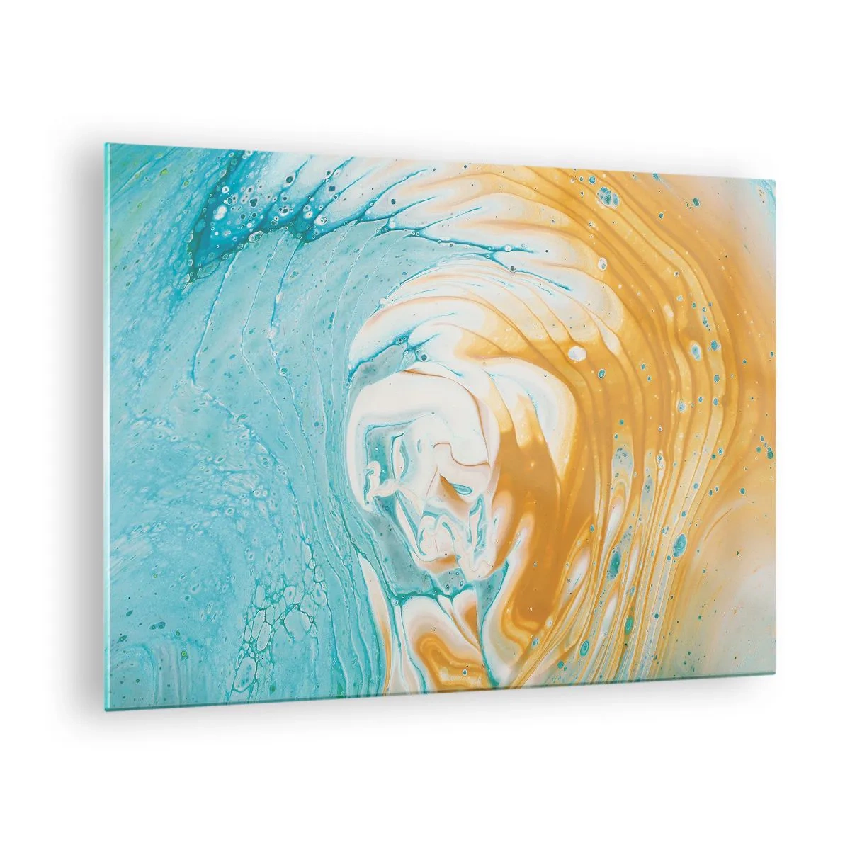 Obraz na szkle - Pastelowy wir w błękitno-żółtej kolorystyce - 70x50cm - Pastelowy wir - Nowoczesna dekoracja ścienna do salonu i sypialni ARTTOR