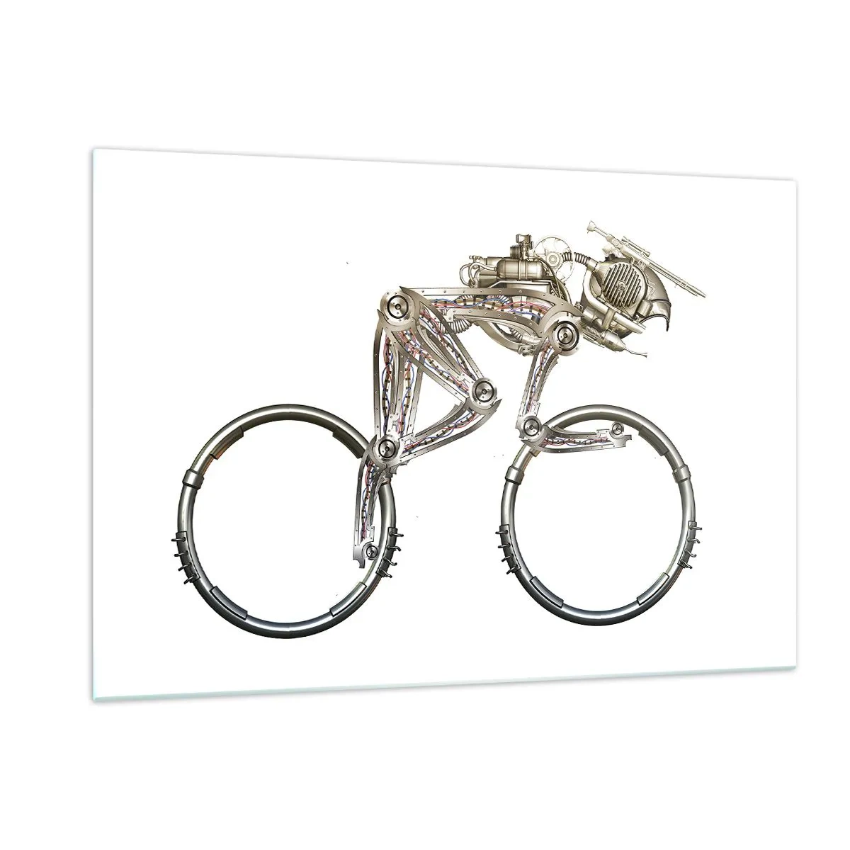 Obraz na szkle - Industrialny rower wykonany z metalu - 120x80cm - Wspaniała maszyna - Nowoczesna dekoracja ścienna do salonu, kuchni i sypialni ARTTOR