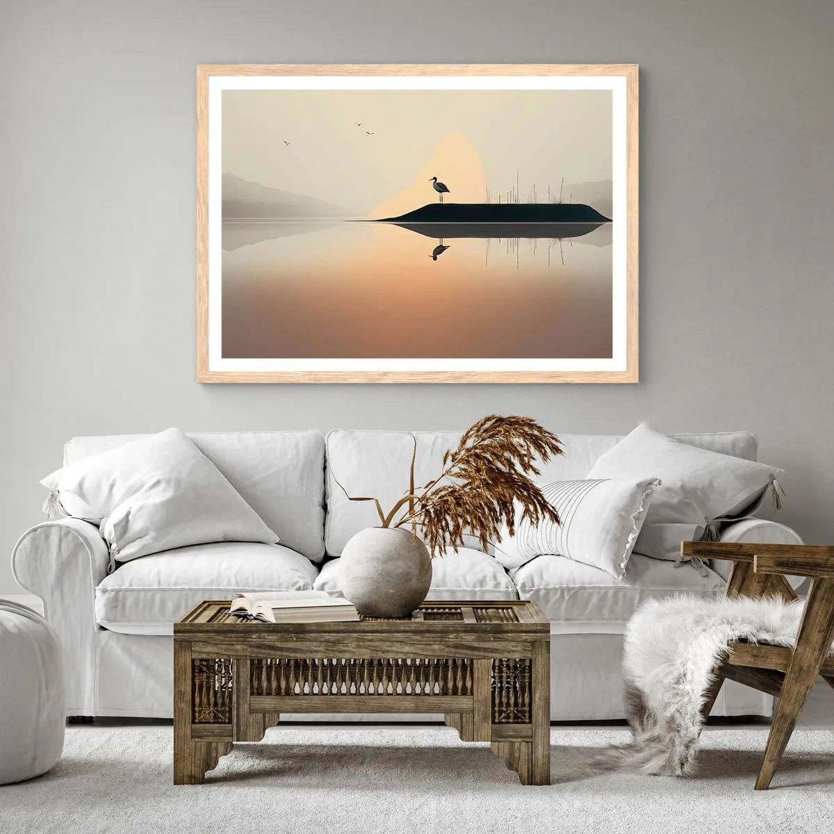 Plakat w ramie jasny dąb - Pan na jeziorze - 40x30 cm