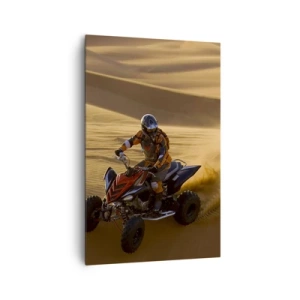 Obraz na płótnie - Motocyklista na quadzie pędzący po piaszczystych wydmach pustyni - 80x120cm - Na falach piasku - Nowoczesna dekoracja ścienna do salonu i sypialni ARTTOR