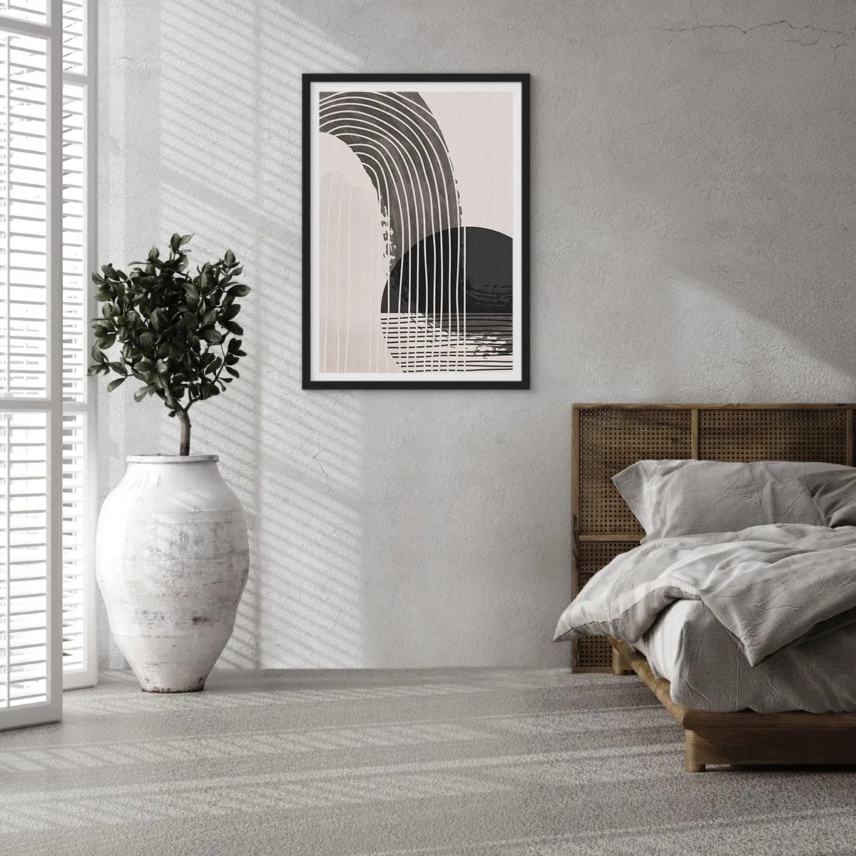 Plakat w czarnej ramie - Minimalistyczna abstrakcja w czerni i bieli - 50x70cm - Tam i z powrotem - Nowoczesna dekoracja ścienna do salonu i sypialni ARTTOR