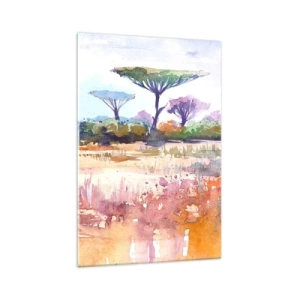 Obraz na szkle - Malowniczy krajobraz sawanny w akwarelowych barwach - 70x100cm - Kolory sawanny - Nowoczesna dekoracja ścienna do salonu i sypialni ARTTOR