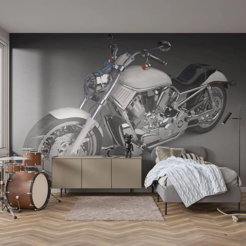 Fototapeta Standard Eco - Biały motocykl cruiser na szarym tle - 100x70cm - Aż chce się klęknąć - Nowoczesna dekoracja ścienna do salonu i sypialni ARTTOR