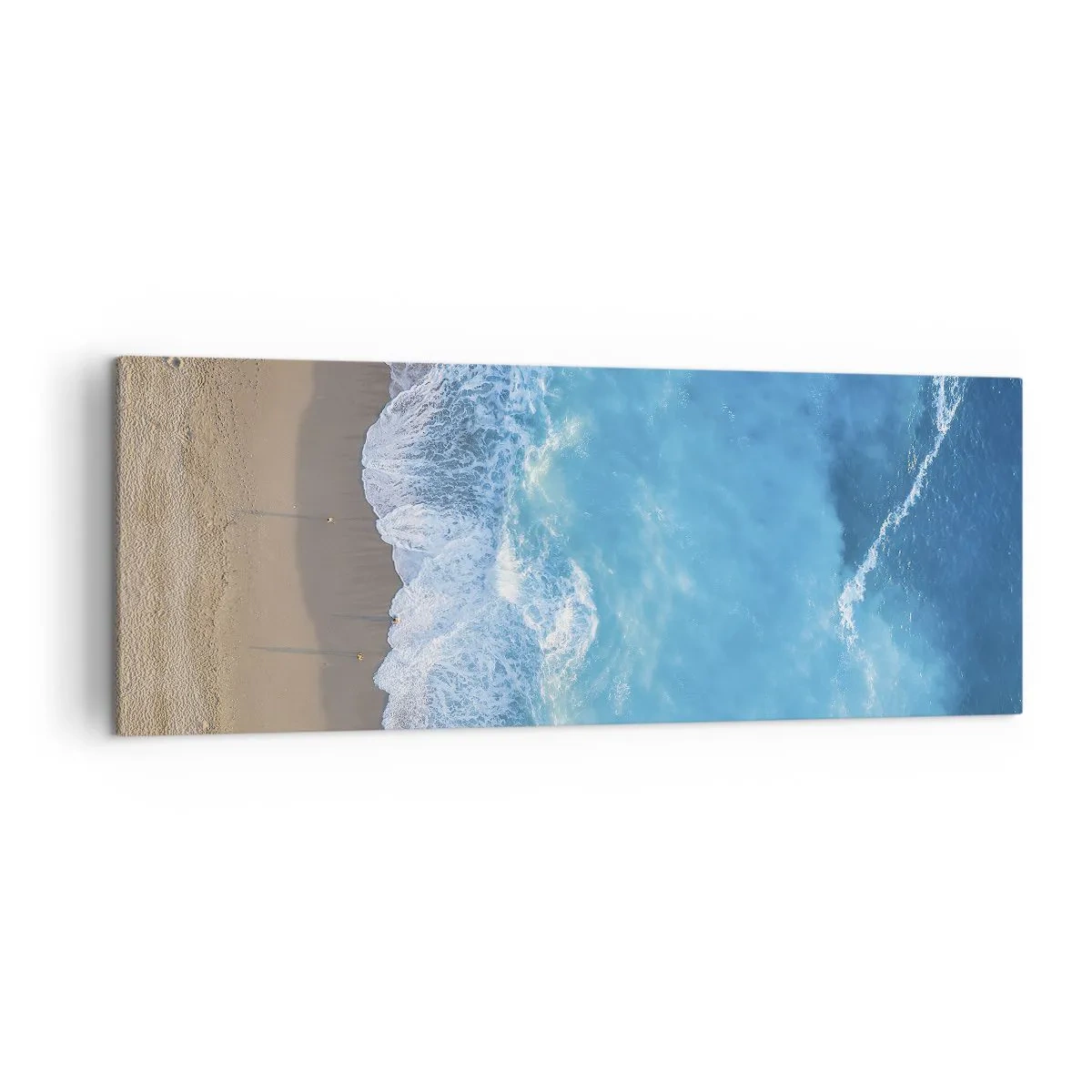 Obraz na płótnie - Widok na plażę i fale morskie z lotu ptaka - 140x50cm - Siła błękitu - Nowoczesna dekoracja ścienna do salonu i sypialni ARTTOR