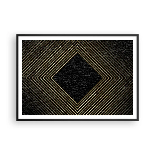 Plakat w czarnej ramie - Czarne tło z geometrycznym wzorem złotych linii - 100x70cm - Geometria w stylu glamour - Nowoczesna dekoracja ścienna do salonu i sypialni ARTTOR