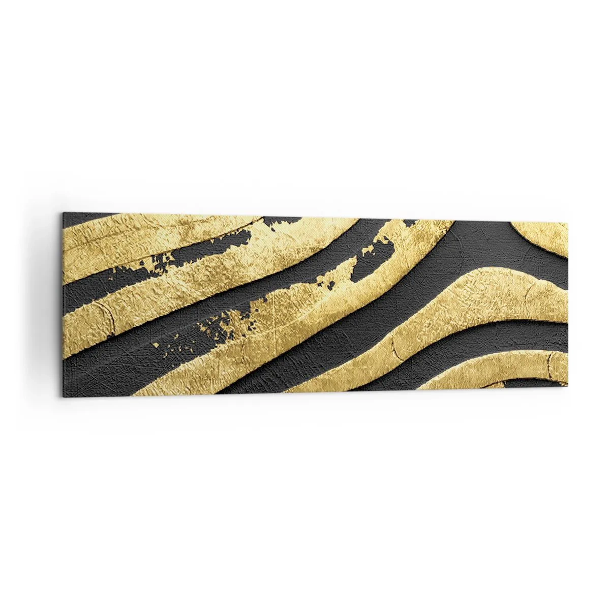 Obraz na płótnie - Złote abstrakcyjne fale na czarnym tle - 160x50cm - Wszystko płynie - Nowoczesna dekoracja ścienna do salonu i sypialni ARTTOR