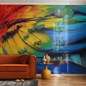 Fototapeta Premium Sand - Rajski ptak - Kolorowe Pióra, Pióra Papugi, Zwierzęta - 200x140 cm