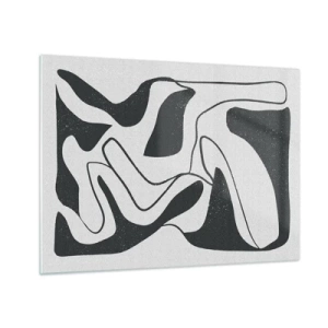 Obraz na szkle - Czarno-białe abstrakcyjne kształty przypominające labirynt - 70x50cm - Abstrakcyjna zabawa w labiryncie - Nowoczesna dekoracja ścienna do salonu i sypialni ARTTOR