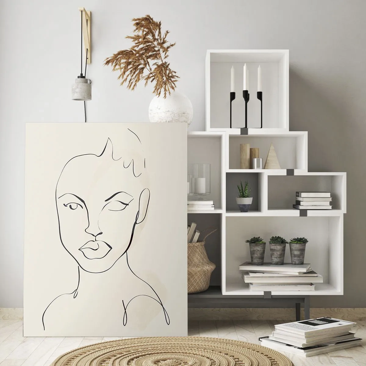 Obraz na szkle - Minimalistyczny szkic twarzy kobiety - 70x100cm - Zarys zmysłowości - Nowoczesna dekoracja ścienna do salonu i sypialni ARTTOR