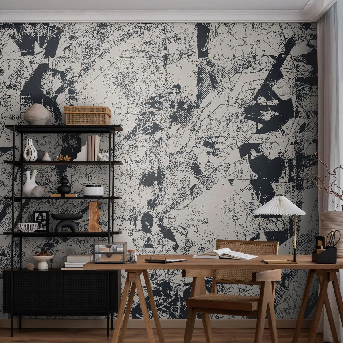 Fototapeta Premium Canvas - Abstrakcyjna kompozycja w czerni i bieli z dynamicznym układem - 100x70cm - Przenikanie przeciwieństw - Nowoczesna dekoracja ścienna do salonu i sypialni ARTTOR