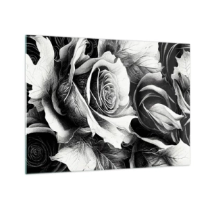 Obraz na szkle - Czarno-biała kompozycja kwiatów róż z detalami - 70x50cm - Zawsze królowa - Nowoczesna dekoracja ścienna do salonu i sypialni ARTTOR