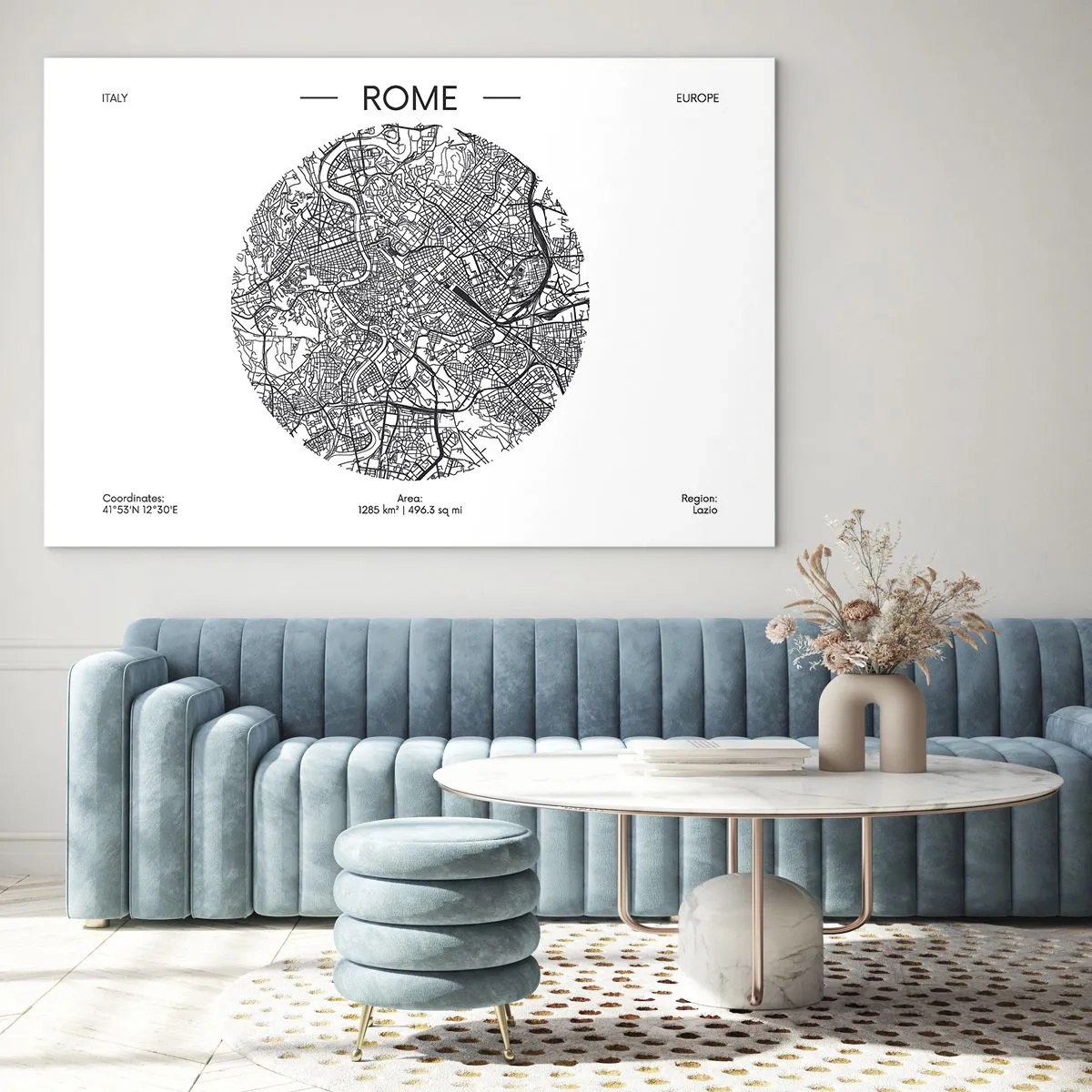 Obraz na szkle - Mapa Rzymu w formie szczegółowego rysunku ulicznego - 100x70cm - Anatomia Rzymu - Nowoczesna dekoracja ścienna do salonu, kuchni i sypialni ARTTOR