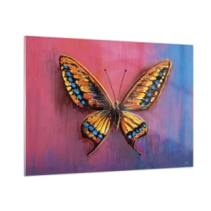 Obraz na szkle - Kolorowy motyl na tle w odcieniach różu i fioletu - 100x70cm - Klejnot natury - Nowoczesna dekoracja ścienna do salonu, kuchni i sypialni ARTTOR