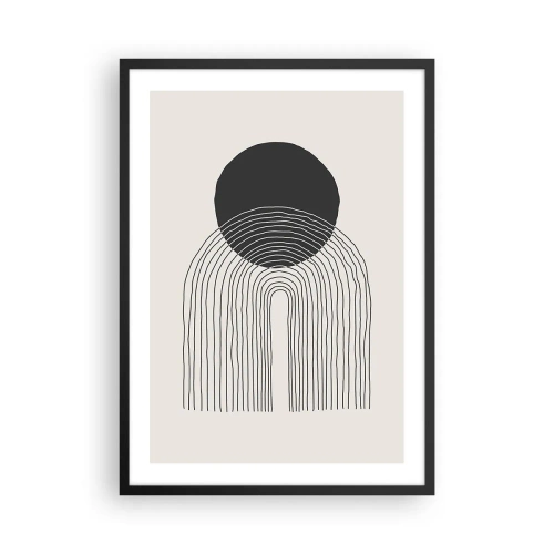 Plakat w czarnej ramie - Minimalistyczny czarno-biały motyw z okręgiem i liniami - 50x70cm - Drżenie i pewność - Nowoczesna dekoracja ścienna do salonu i sypialni ARTTOR