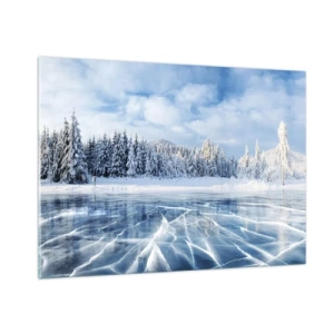 Obraz na szkle - Zamarznięte jezioro otoczone zimowym lasem - 100x70cm - Olśniewający i krystaliczny widok - Nowoczesna dekoracja ścienna do salonu, kuchni i sypialni ARTTOR