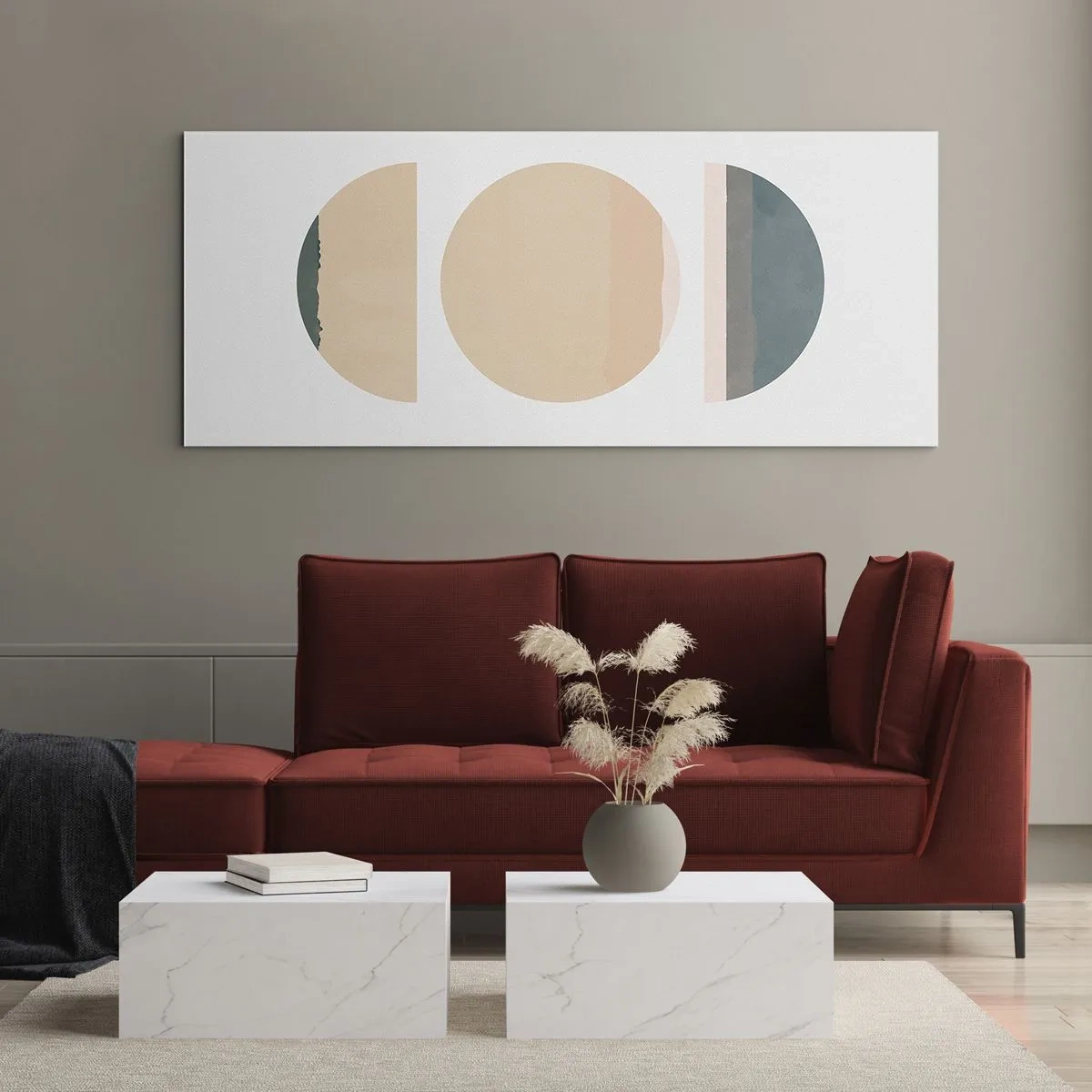 Obraz na szkle - Abstrakcyjne kształty geometryczne w pastelowych kolorach - 160x50cm - Koło za kołem - Nowoczesna dekoracja ścienna do salonu i sypialni ARTTOR