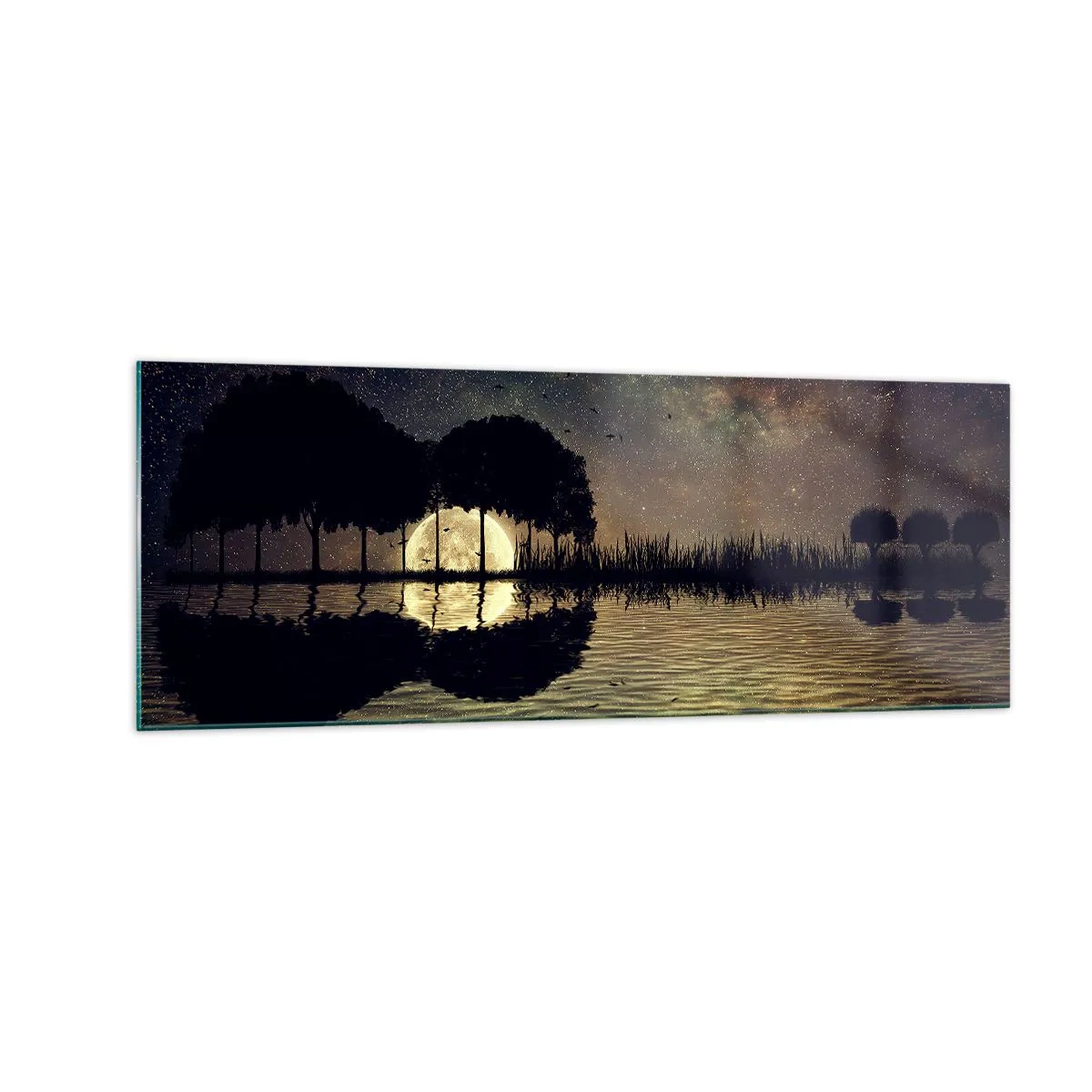 Obraz na szkle - Magiczna noc z drzewami i odbiciem księżyca na wodzie - 140x50cm - Noc na krańcu świata - Nowoczesna dekoracja ścienna do salonu i sypialni ARTTOR