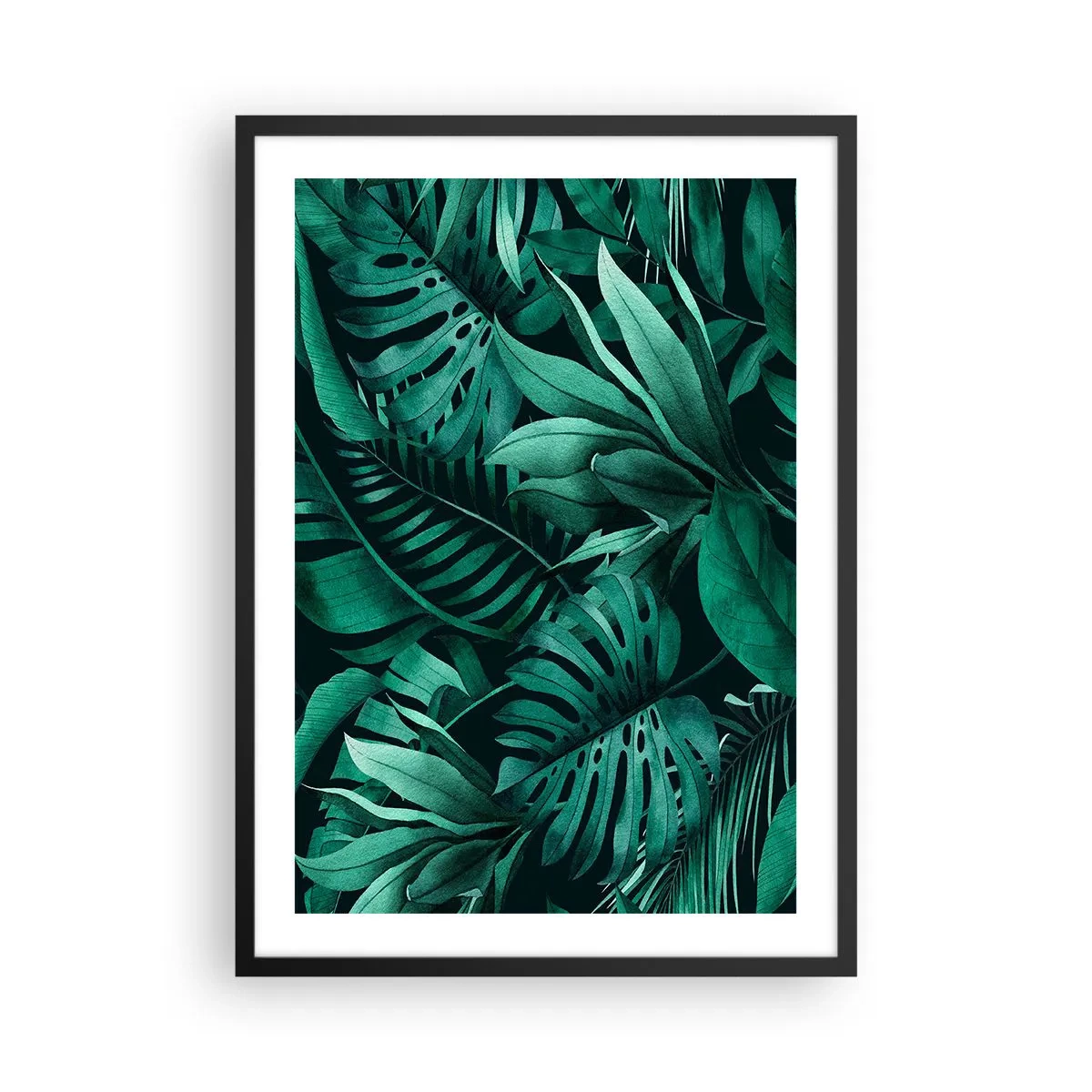 Plakat w czarnej ramie - Tropikalne liście w odcieniach zieleni - 50x70cm - Głębia tropikalnej zieleni - Nowoczesna dekoracja ścienna do salonu i sypialni ARTTOR