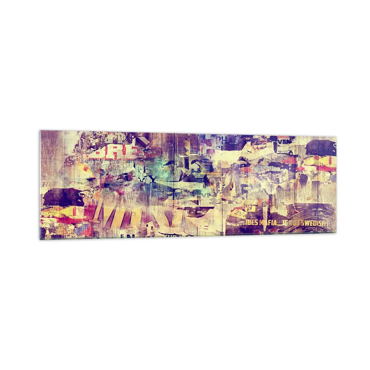 Obraz na szkle - Kolorowy abstrakcyjny kolaż z tekstami i grafikami - 160x50cm - I tyle zostanie - Nowoczesna dekoracja ścienna do salonu i sypialni ARTTOR