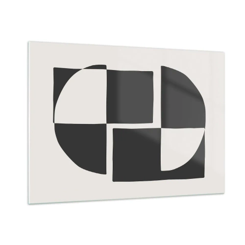 Obraz na szkle - Geometryczna kompozycja czarno-białych kształtów - 100x70cm - Antyteza – synteza - Nowoczesna dekoracja ścienna do salonu, kuchni i sypialni ARTTOR