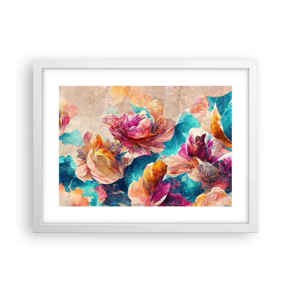 Plakat w białej ramie - Barwny przepych bukietu - 40x30 cm