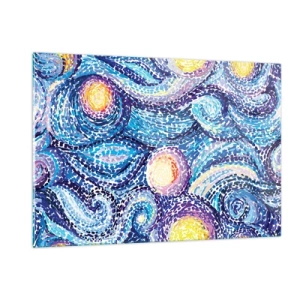 Obraz na szkle - Abstrakcyjna interpretacja Gwiaździstej Nocy w intensywnych kolorach - 120x80cm - Z obrazu van Gogha - Nowoczesna dekoracja ścienna do salonu, kuchni i sypialni ARTTOR