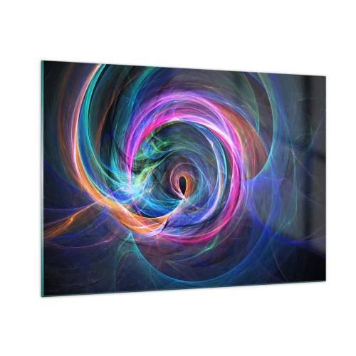 Obraz na szkle - Abstrakcyjna spirala w intensywnych barwach na ciemnym tle - 100x70cm - Dokąd mnie zaprowadzisz? - Nowoczesna dekoracja ścienna do salonu, kuchni i sypialni ARTTOR