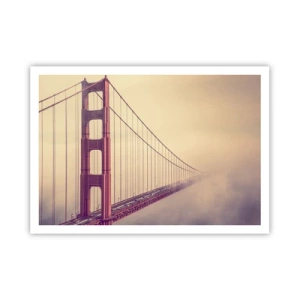 Plakat - Most w mgle w pastelowych odcieniach, symbol elegancji i spokoju - 100x70cm - Między niebem a ziemią - Nowoczesna dekoracja ścienna do salonu i sypialni ARTTOR