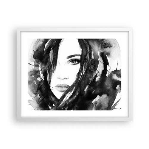 Plakat w białej ramie - Portret damy w czerni i bieli - 50x40 cm