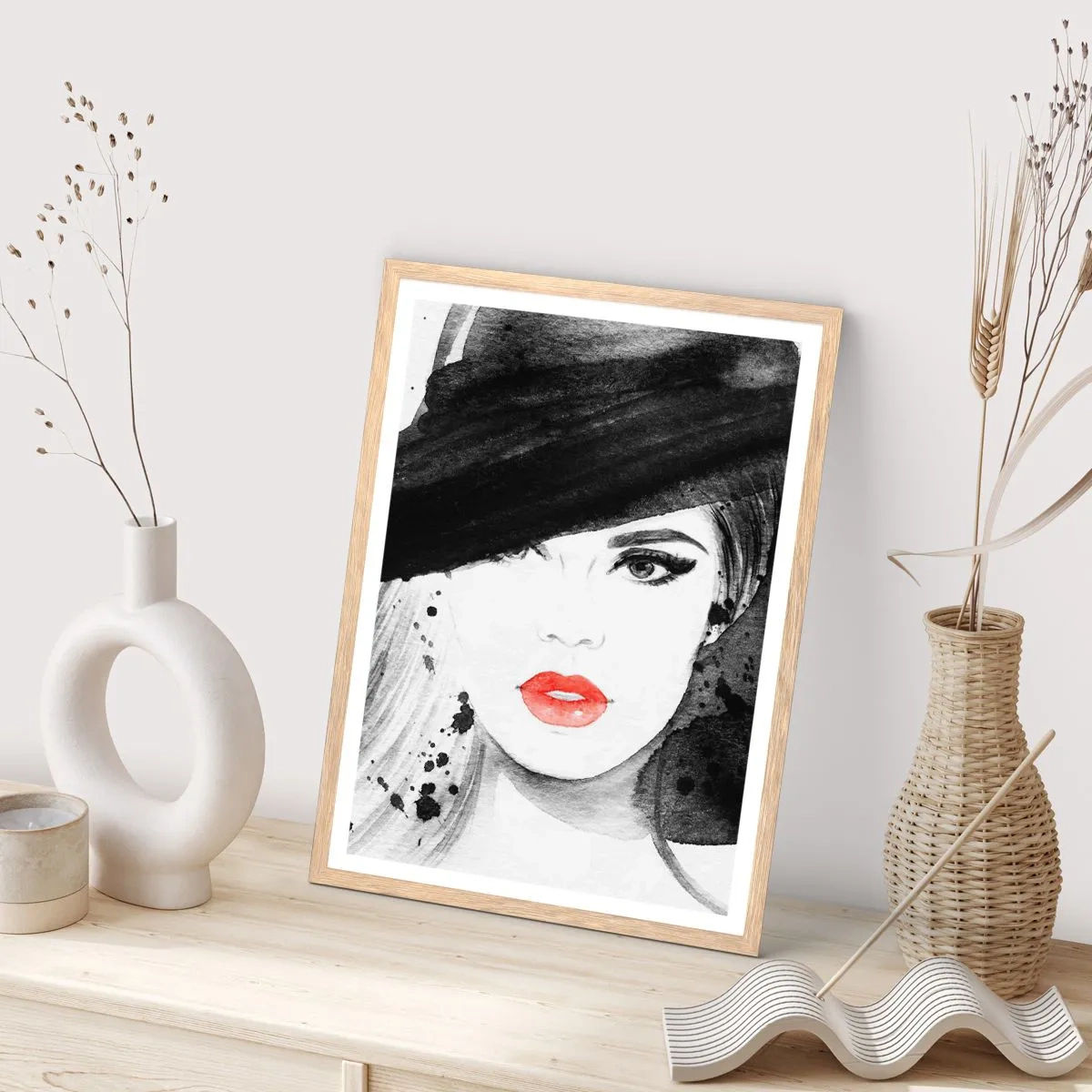 Plakat w ramie jasny dąb - Dama w czerni - 50x70 cm