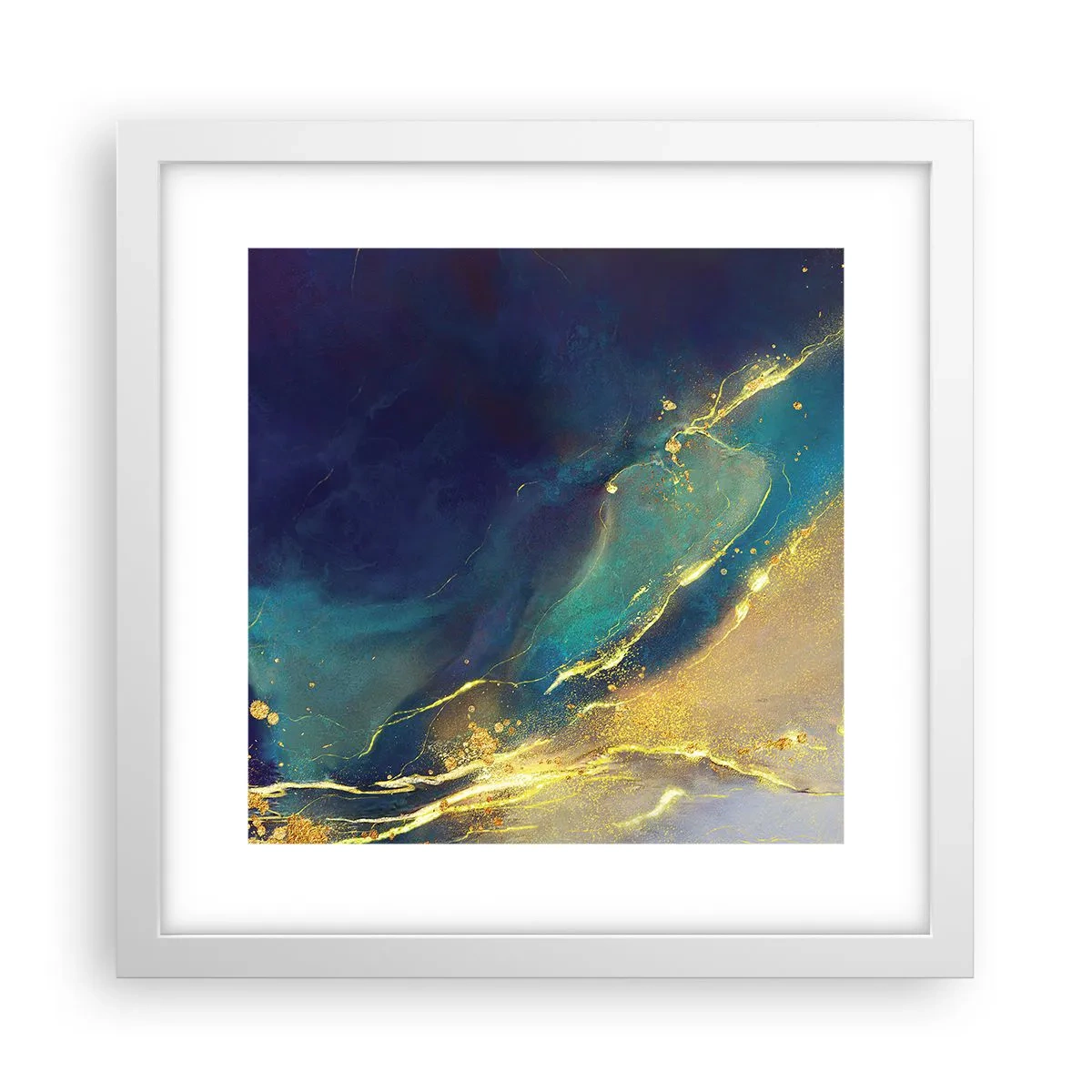 Plakat w białej ramie - Złote rozlewisko - 30x30 cm