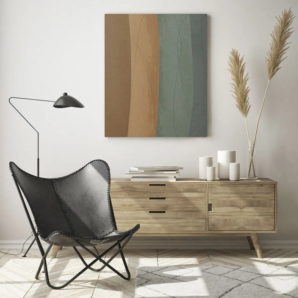 Obraz na szkle - Abstrakcyjne pasy w ziemistych tonacjach - 50x70cm - Kompozycja horyzontalna - Nowoczesna dekoracja ścienna do salonu, kuchni i sypialni ARTTOR