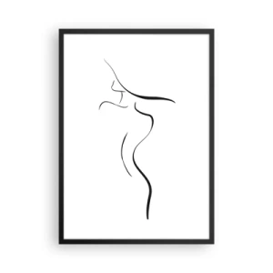 Plakat w czarnej ramie - Minimalistyczna sylwetka kobiety narysowana czarną linią - 50x70cm - Nieuchwytna jak fala - Nowoczesna dekoracja ścienna do salonu i sypialni ARTTOR