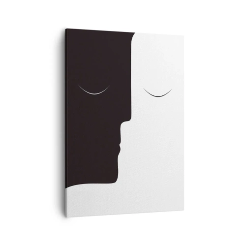 Obraz na płótnie - Minimalistyczna grafika dwóch twarzy w czerni i bieli - 50x70cm - Jedność przeciwieństw - Nowoczesna dekoracja ścienna do salonu, kuchni i sypialni ARTTOR