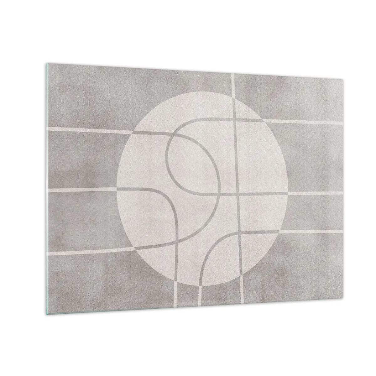 Obraz na szkle - Beżowe linie i okręgi tworzące geometryczną kompozycję - 70x50cm - Koliście i na wprost - Nowoczesna dekoracja ścienna do salonu i sypialni ARTTOR