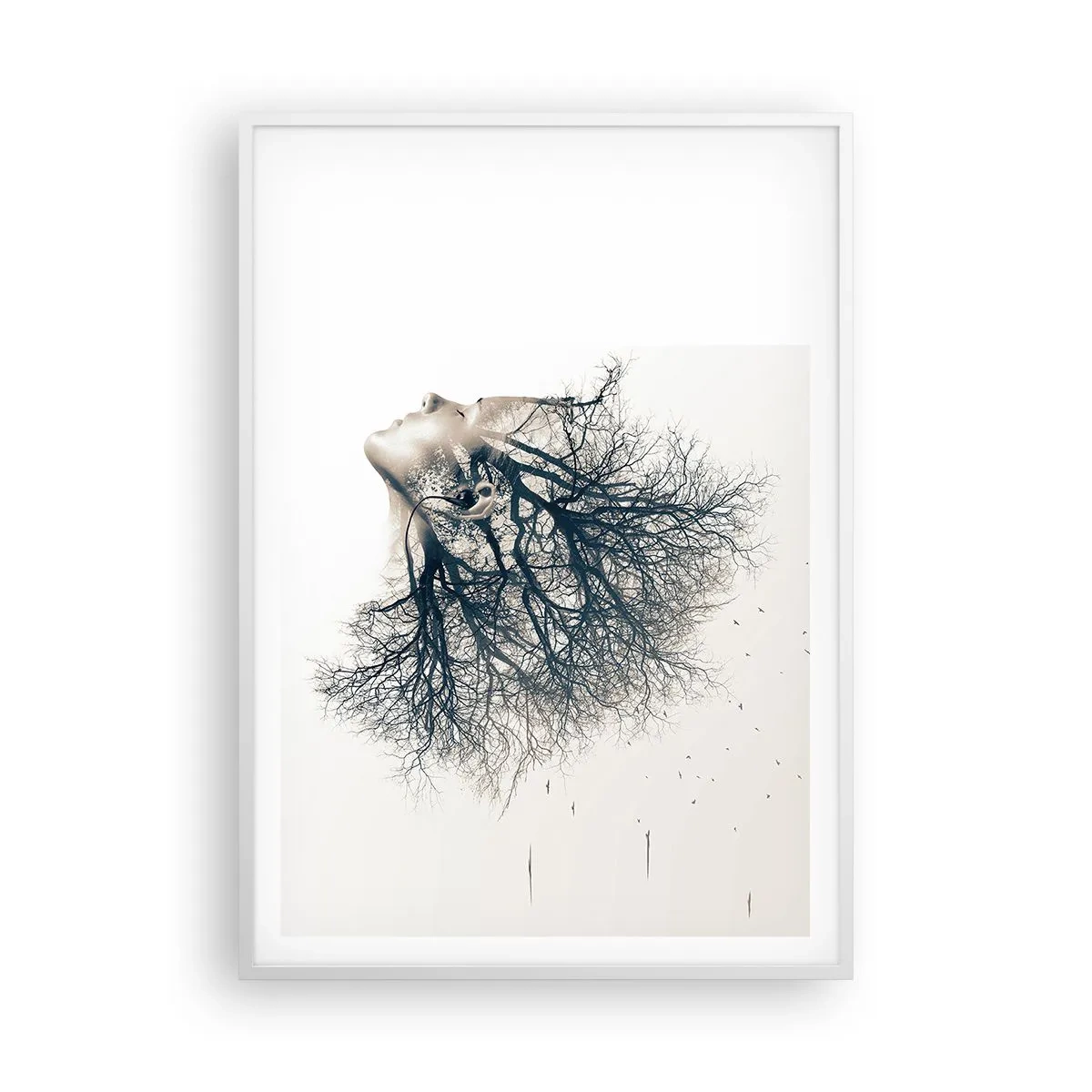 Plakat w białej ramie - Zasłuchana w szept drzewa - 70x100 cm